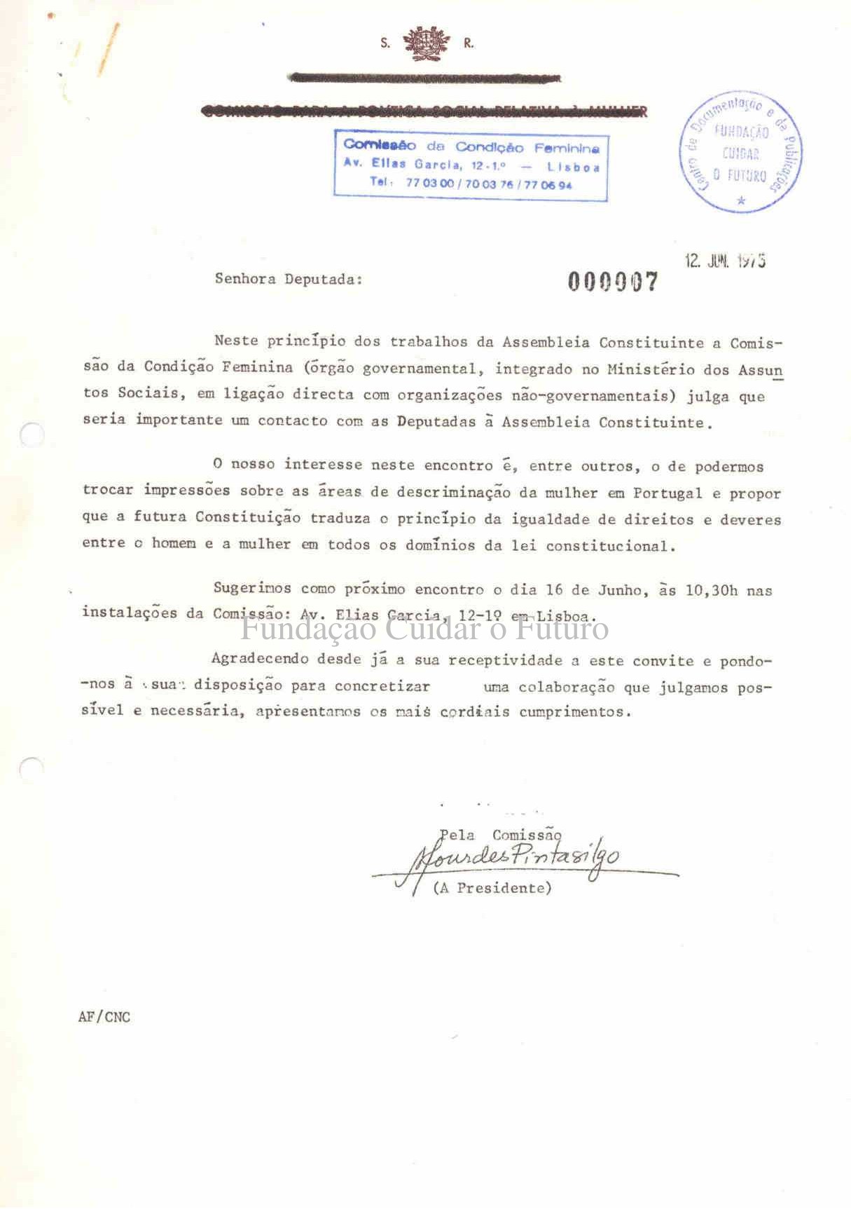 Ofício da Comissão da Condição Feminina