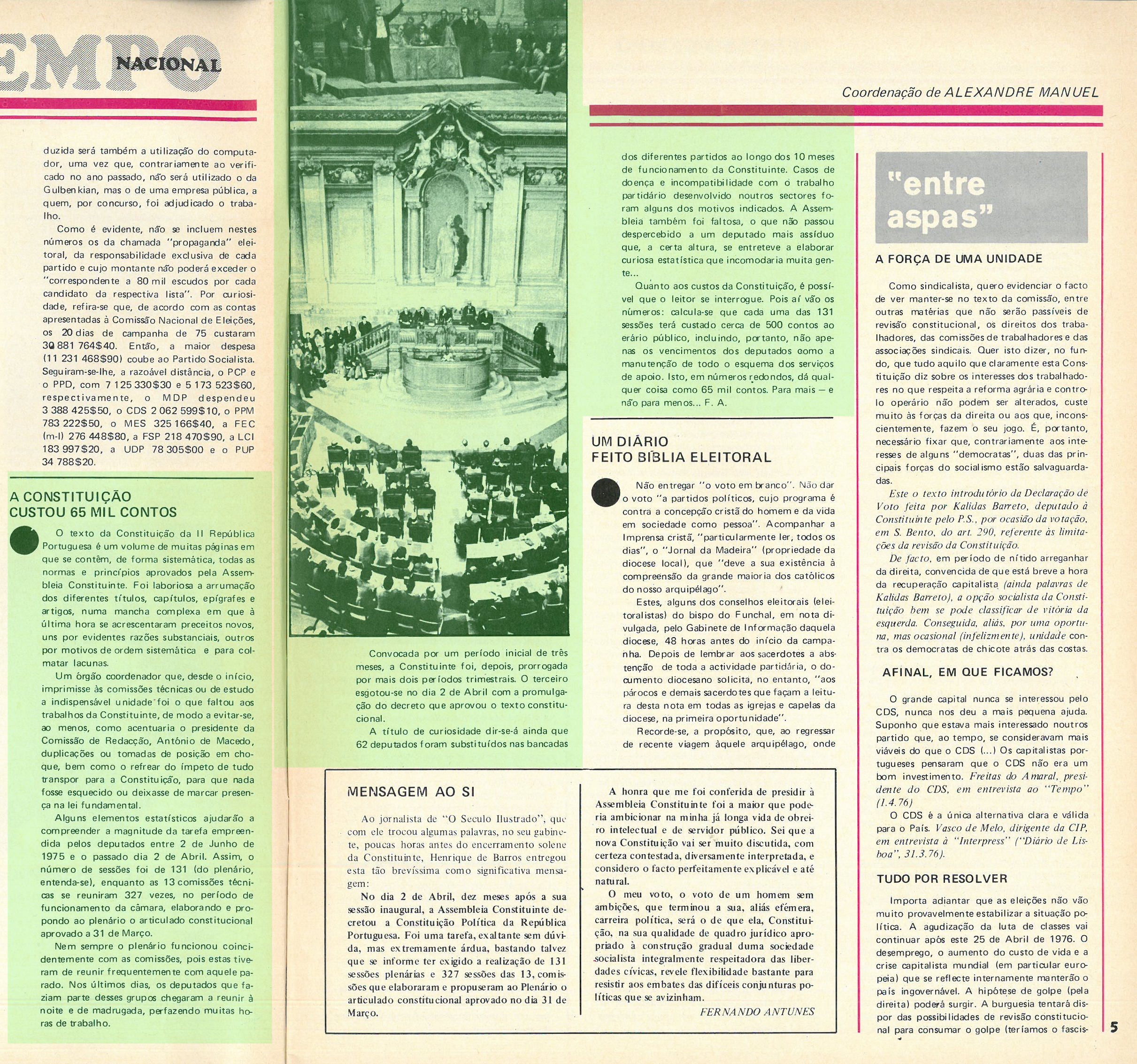 A Constituição custou 65 mil contos, O Século Ilustrado, 1976