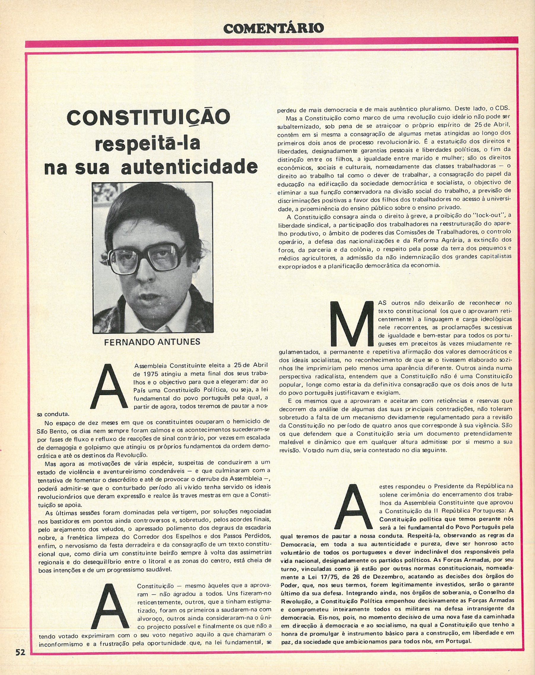 Constituição — respeitá-la na sua autenticidade, O Século Ilustrado, 1976