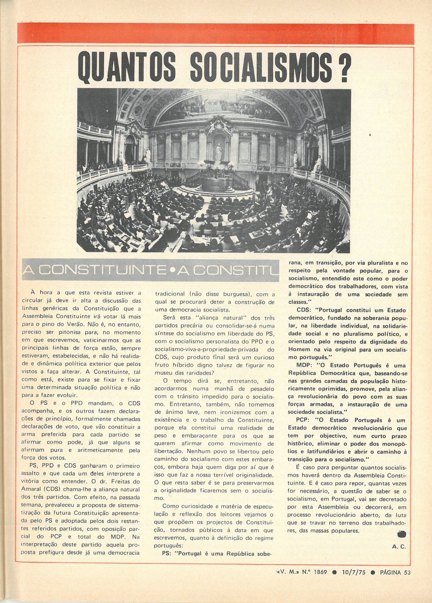 Quantos Socialismos? Vida Mundial, n.º 1869, 10 Jul. 1975