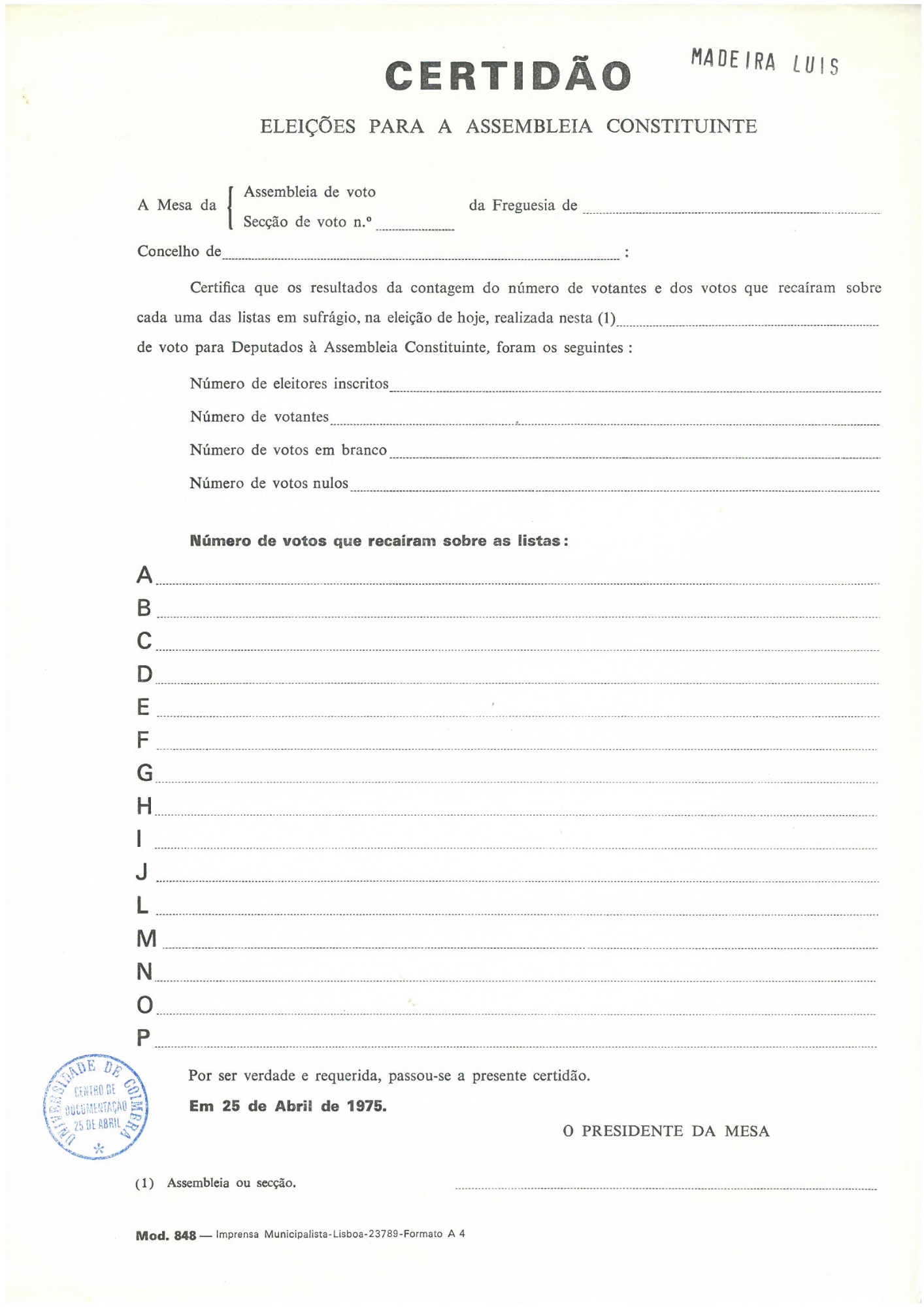 Certidão de resultados