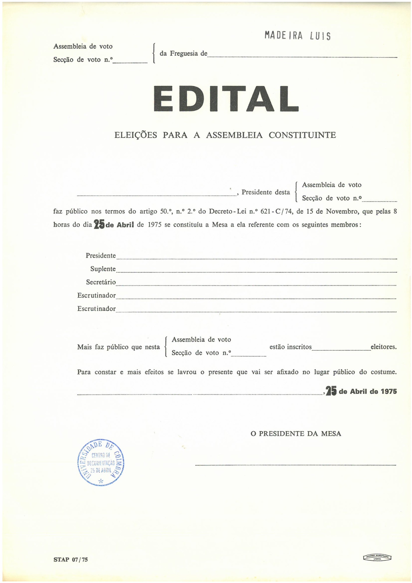 Edital de Mesa de Voto